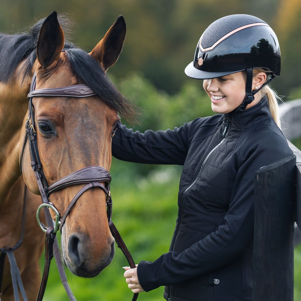 EQX Kylo Sparkly Riding Hat Black Glossy/Rose Gold Riding Hats