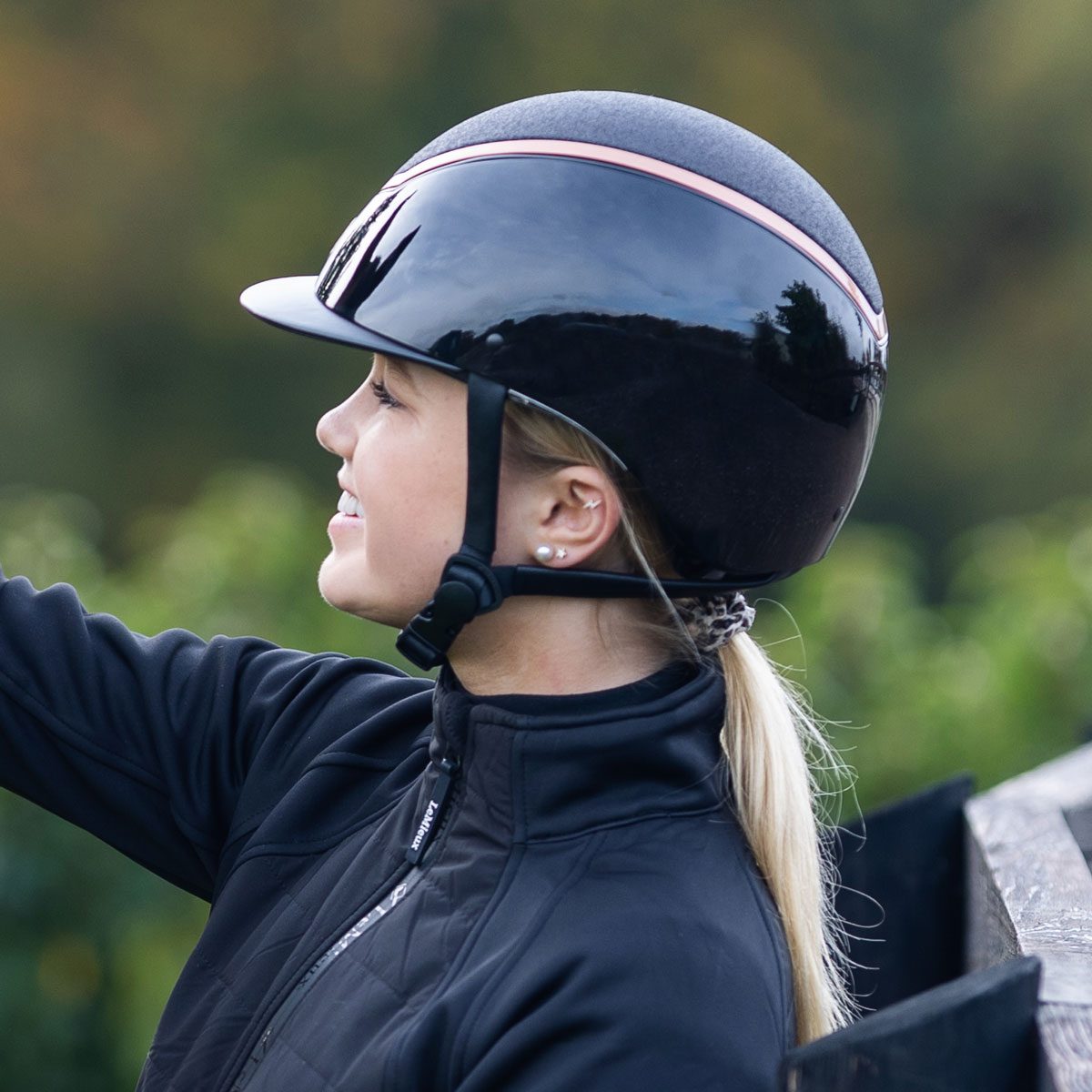 EQX Kylo Sparkly Riding Hat Black Glossy/Rose Gold Riding Hats