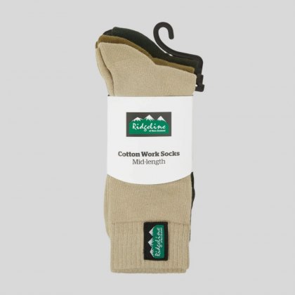 Ridgeline Cotton Work Socks (Mid) - Olive Multi Ridgeline Cotton Work Socks (Mid) - Olive Multi