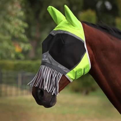 Shires FlyGuard Pro Hi-Vis Fine Mesh Fly Mask w/ Ears & Nose Fringe Shires FlyGuard Pro Hi-Vis Fine Mesh Fly Mask w/ Ears & Nose Fringe