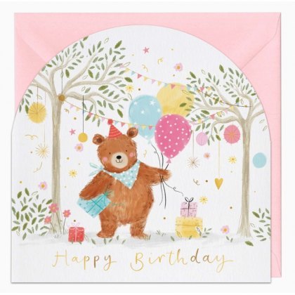 Whistlefish Bear with Balloons Birthday Card