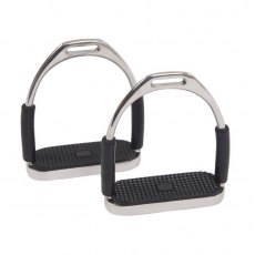 BENDY FLEXI SAFETY IRONS HORSE RIDING EQUESTRIAN STIRRUPS WITH BLACK TREADS 