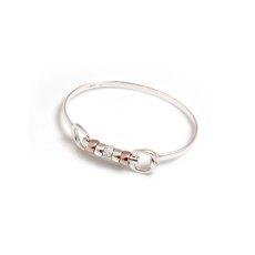 HiHo Silver Sterling Silver & 18ct Rose Gold Plated Cherry Roller Snaffle Bangle - Single Clear Crys