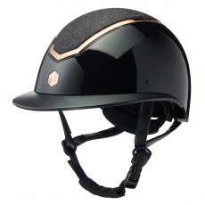 EQX Kylo Sparkly Wide Peak Riding Hat - Black Glossy/Rose Gold