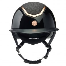 EQX Kylo Sparkly Wide Peak Riding Hat - Black Glossy/Rose Gold