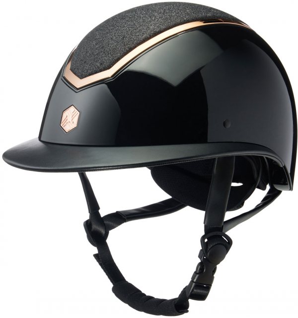 EQX EQX Kylo Sparkly Wide Peak Riding Hat - Black Glossy/Rose Gold