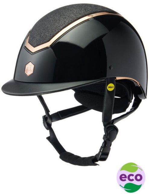 Charles Owen EQX Kylo Sparkly Riding Hat with MIPS - Black Glossy/Rose Gold