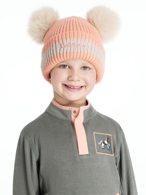 LeMieux LeMieux Mini Double Pom Beanie - Peach Punch