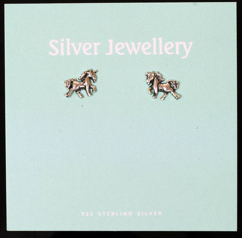 carded sterling silver unicorn studs
