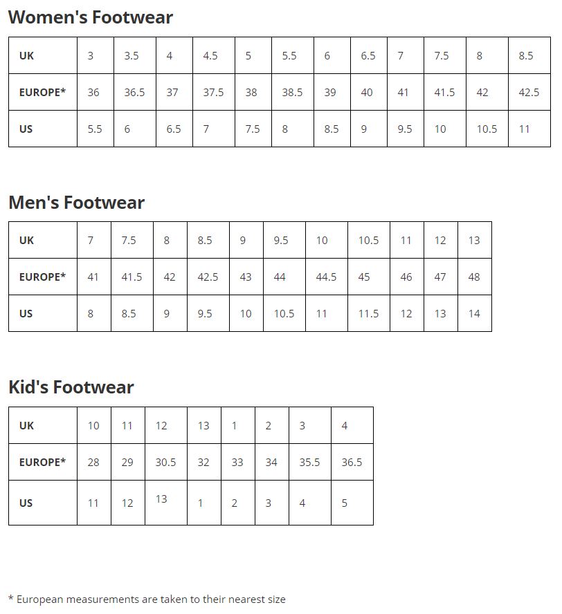 Ariat® Footwear Size Chart - Unicorn Saddlery